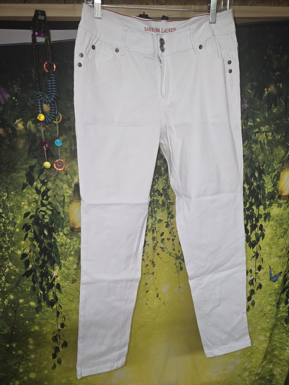 #163 Sabrina Lauren White Cropped Stretch Jeans for Women